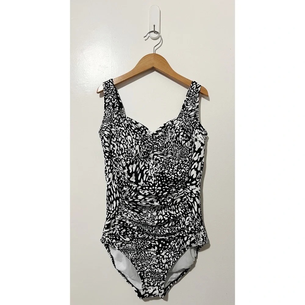 Swim Solutions New! Printed Ruched-Front One Piece Swimsuit Size 12 - Picture 2 of 10